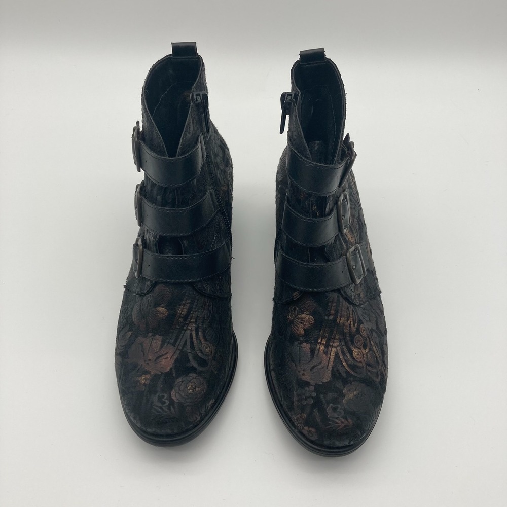 Remonte Black Floral Ankle Boots Bronze Metallic Buckle Side Zip EU 37 US 6.5-7 - Picture 13 of 13